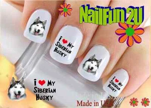Nail Art 153A RAZZA CANE "Siberian Husky love" WaterSlide decalcomanie unghie trasferimenti - Foto 1 di 2