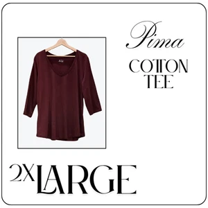Susina Shirt Womens 2XL Burgundy Pima Cotton 3/4 Sleeve V Neck Soft Tee Top - Picture 1 of 4