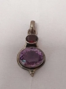 Amethyst & Garnet pendant set in sterling silver ~ Tested - Picture 1 of 4
