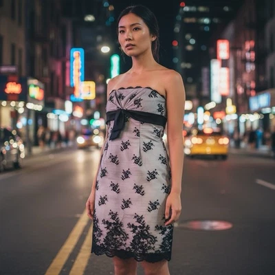 Novo Vestido de Coquetel WHBM Elegante Sem Alças Renda Império Cintura Bainha Tamanho 4 - Imagem 1 de 4