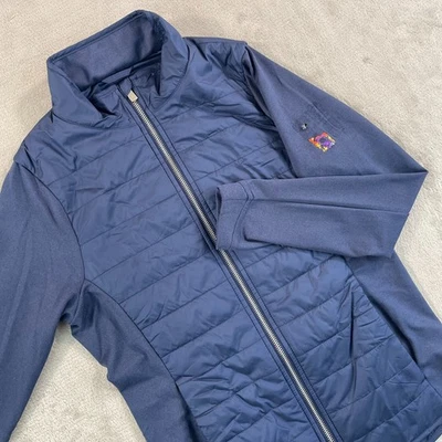 Jaqueta acolchoada Peter Millar Merge desempenho híbrido golfe feminina pequena azul marinho com zíper - Imagem 1 de 4