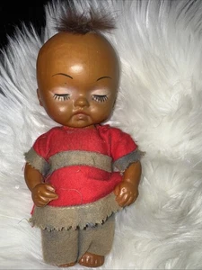 Moody Cuties Baby Indian Rubber Baby Doll Boy Vintage Souvenir Fur Mohawk TU - Picture 1 of 5