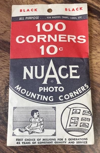 Esquinas de montaje fotográfico NuAce vintage 100 esquinas negras sin abrir selladas nuevas - Imagen 1 de 5