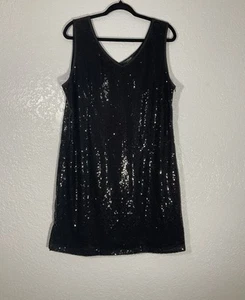 IN'VOLAND Women's Black Sequin Dress Lined 18W Cocktail Party Formal Preppy - Picture 1 of 10