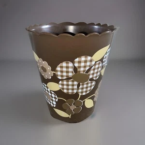 Vintage MCM Wolff Products Co. Trash Can Wastebasket Brown Floral - Picture 1 of 19