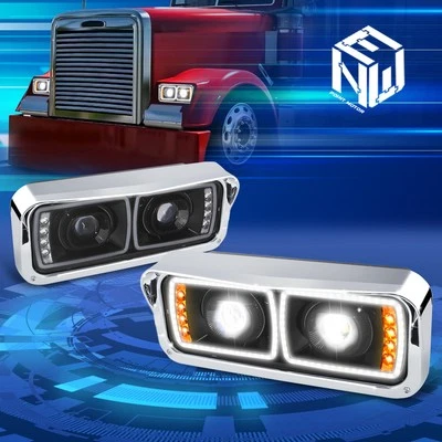 For 01-11 Freightliner Classic&XL Dual Projector LED DRL Amber Signal Headlights - Image 1 of 4