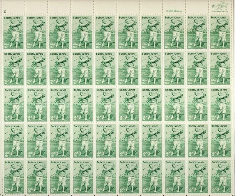 Bobby Jones Golfer Sheet of Fifty 18 Cent Postage Stamps Scott 1933 - Image 1 of 1