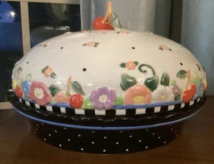 VINTAGE! Mary Engelbreit "Oh So Breit" PIE PLATE/SAFE-W/CERAMIC LID RARE! EC! - Picture 1 of 4