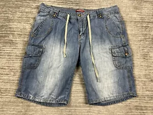 Unionbay Jean Shorts Juniors 17 Blue Cargo Drawstring Cotton Y2K - Picture 1 of 12