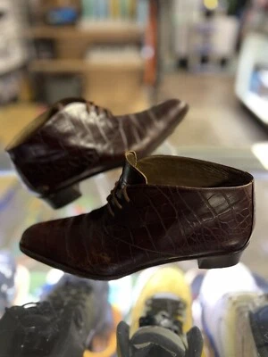 Zapatos De Colección VIA SPIGA Italia Talla 8 51AA Cuero Cocodrilo Marrón Con Tacón Foto 1 de 4