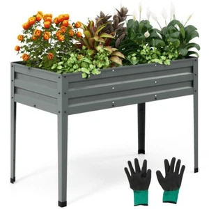 Galvanized Raised Garden Bed Elevated Flower Planter Box 4 Leg w/ Drainage Hole - Picture 1 of 10