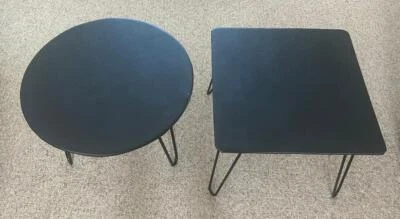 END TABLE  SET CLASSIC BLACK MINIMALIST MODERN INDOOR/OUTDOOR WITH HAIRPIN LEGS - Image 1 of 3