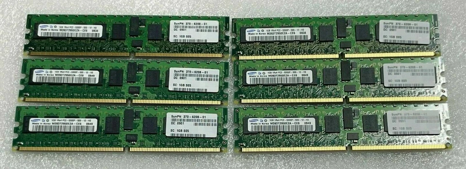 LOT OF 6 - 1GB SUN Samsung 370-6208-01 1Rx4 Reg DDR2 ECC Server Memory RAM - Image 1 of 4