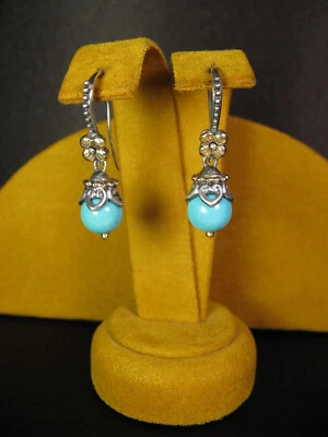 PENDIENTES BARBARA BIXBY TURQUESA PIEDRAS PRECIOSAS COLGANTES 18K SS FLOR TALLADA Regalo Foto 1 de 2