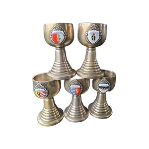 German Miniature Goblets Set of 5 Silverplate Vintage 3" Shots Drinks - Picture 1 of 7