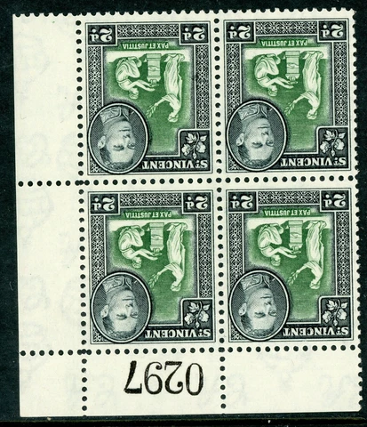 British Colony 1938 Saint Vincent 2¢ KGVI Block Scott #144 MNH F485 Cover