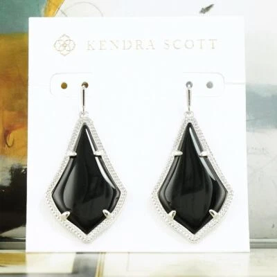 NWT Kendra Scott Alex Black Earrings Silver Tone - Image 1 of 4