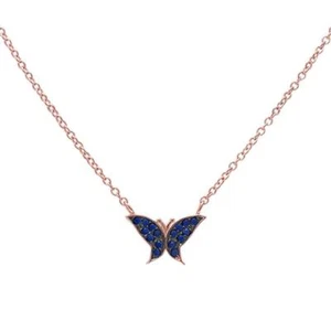 Rose Gold Plated Nano Blue Sapphire Butterfly .925 Sterling Silver Pendant Neckl - Picture 1 of 2