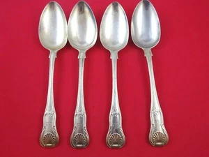4 English Sterling Shell Pattern Serving Spoons w/ Heraldic Crest (#3394) - Picture 1 of 3