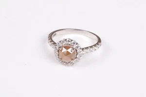 1.50cts Red Round Rose Cut Diamond Ring, Diamond Halo Ring Sterling Silver ring - Picture 1 of 10