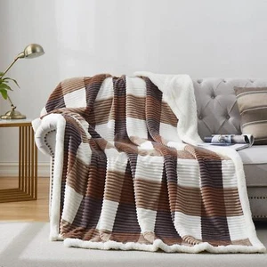Sherpa Blanket Twin 60"x80" Soft Flannel Fleece Reversible Plush Warm (Beige) - Picture 1 of 10