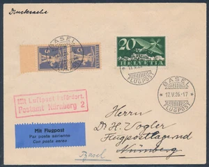 Erstflug Basel nach Nürnberg 1926 und retour Brief MiF Schweiz (S25154) - Bild 1 von 2