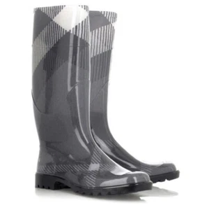 Burberry Wellington Large Check Rubber Rain Boots In Grey Size 36 US 6 EUC - Picture 1 of 12
