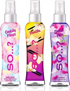 Body Mist by So…? Womens Candy Floss, Vanilla, Sweet Pea Body Spray Mixed Fra - Picture 1 of 9