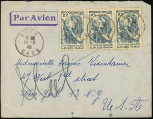 Cubierta de correo aéreo France Blet a Nueva York EE. UU. 30f franqueo 1946 Europa - Imagen 1 de 2