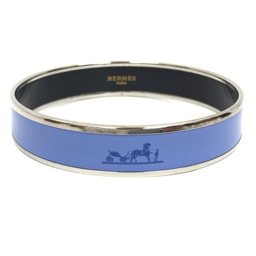 HERMÈS Hermes Smalto GM Ventaglio Curryche Bracciale Cloisonne Modello Carrozza Azzurro Argento