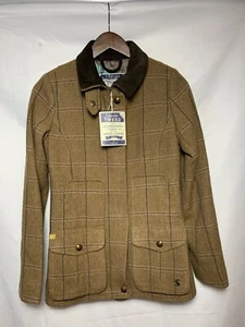 New Joules Field Coat Size 2 Beige Sand Fox Tartan Jacket Tweed Wool Country - Picture 1 of 9