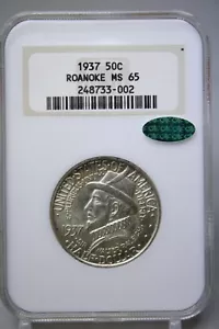 1937 Roanoke Comm. Half Dollar 50C NGC MS65 Green CAC Old Fatty Holder #3002 - Picture 1 of 4