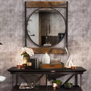 Farmhouse Wooden&Metal Wall Mirror Dampproof Bathroom Mirror Entrance Mirror - Picture 1 of 12