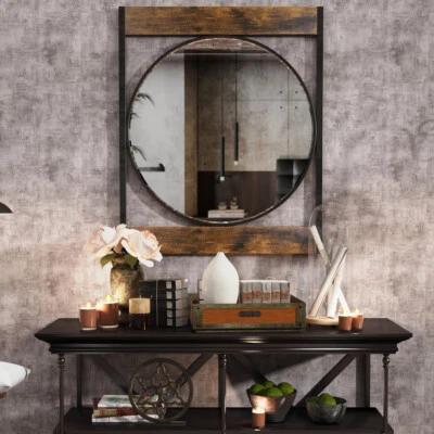 Farmhouse Wooden＆Metal Wall Mirror Dampproof Bathroom Mirror Entrance Mirror - Image 1 of 4