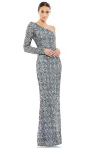 Vestido de noche Mac Duggal azul pizarra gris con cuentas lentejuelas un hombro talla 10 $798 - Imagen 1 de 3