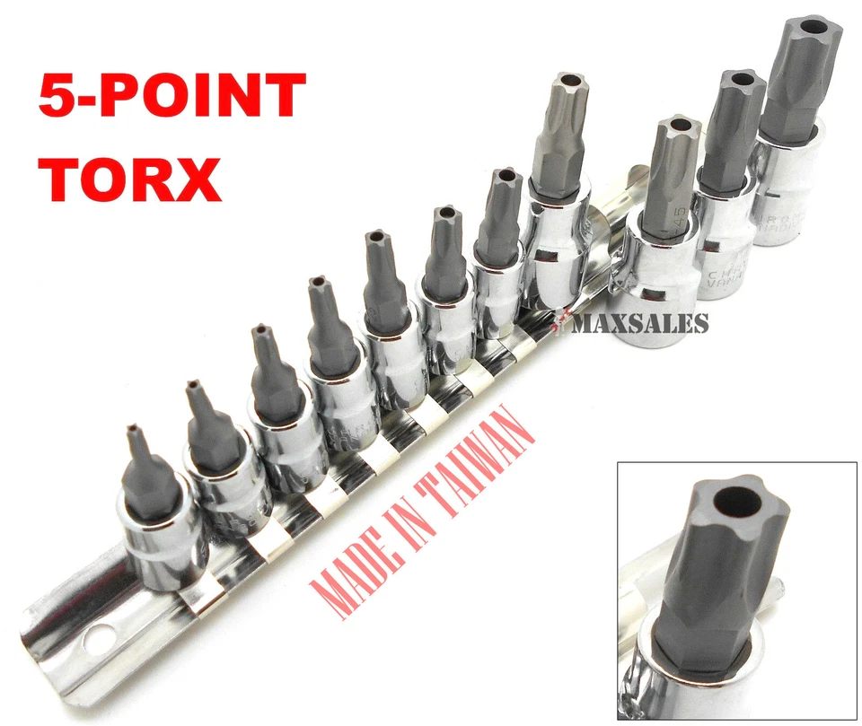 11pc 5-POINT TORX STAR TAMPER PROOF S2 BITS CR-V SECURITY BIT SOCKET SET - Image 1 of 1