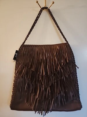 Sondra Roberts Faux Leather Purse Hobo Shoulder Handbag Fringed Brown ~ NEW!! - Image 1 of 4