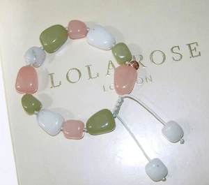 LOLA ROSE *BEAUTIFUL* WHITE PINK GREEN ADJUSTABLE TUMBLE BRACELET NIKKI & ME QVC - Picture 1 of 1