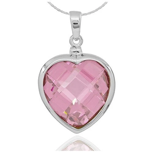 Colgante de plata de ley 925 con corazón de circonita cúbica rosa 17 mm #65020 Foto 1 de 1