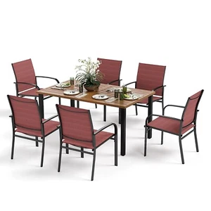 7 Piece Patio Furniture Set Outdoor Dining Set with 6 Chairs Rectangle Table Red - Picture 1 of 7
