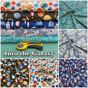Outer Space Cotton Fabric Galaxy Astronaut Planet Universe for Patchwork + Dress - Picture 1 of 14