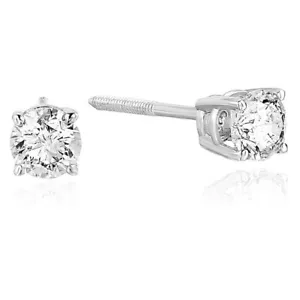 7/8 cttw Diamond Stud Earrings 14K White Gold Round 4 Prong Set with Screw Backs - Picture 1 of 6