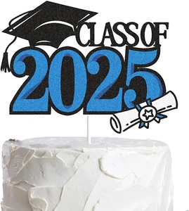 Class of 2025 Graduation Cake Topper Blueglitter Congrats Grad Cake Decorations - Picture 1 of 12