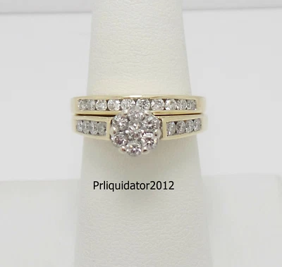 1CT Natural Diamond Halo Engagement Wedding Ring Bridal Set 10K Yellow Gold Band - Image 1 of 4
