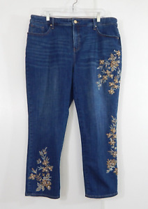 CHICOS jeans so slimming girlfriend slim ankle beaded embroidered floral 3R