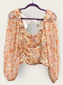 Women's Free People Long Sleeve Top/Blouse/Shirt Size Large, Pink/Coral Floral - Picture 1 of 8