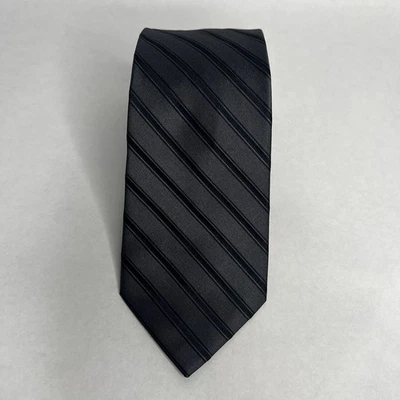 Claiborne Mens Necktie Tie Black Grey Striped 58” Diagonal Stripe Classy Classic - Image 1 of 3