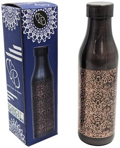 33 Ounce Pure Copper Water Bottle with Engraved Damask Design, Ayurvedic Bene... - Picture 1 of 6