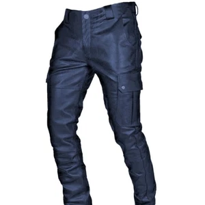 Pantalón de cuero casual con correa de color liso para hombre - Imagen 1 de 18