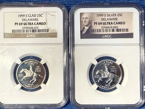 1999-S Delaware Silver Quarter NGC PF69 Ultra Cameo & S CLAD PF69 Ultra Caneo - Bild 1 von 6
